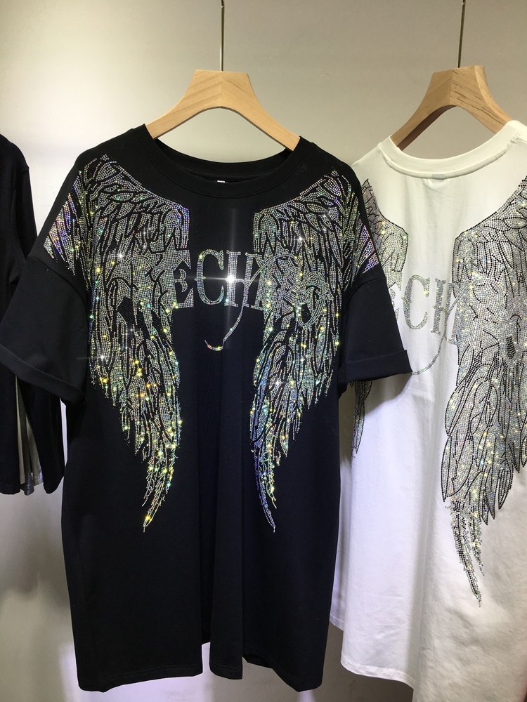 Streetwear Brand Clothing - L-4XL Oversize Rhinestone Angel Wings Harley